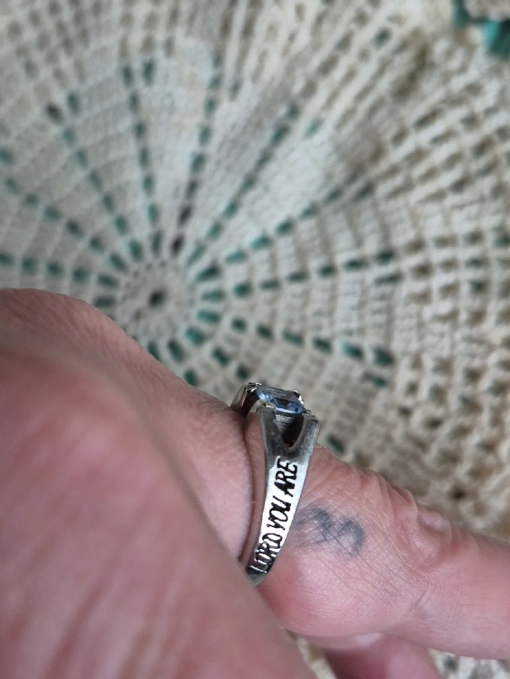 🌙Vintage Jostens Blue Aquamarine Engraved Ring In Box Religious Statement